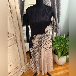 Nancy Yang NWT fit and flare crinkle fabric w/print detail dress. Size M.